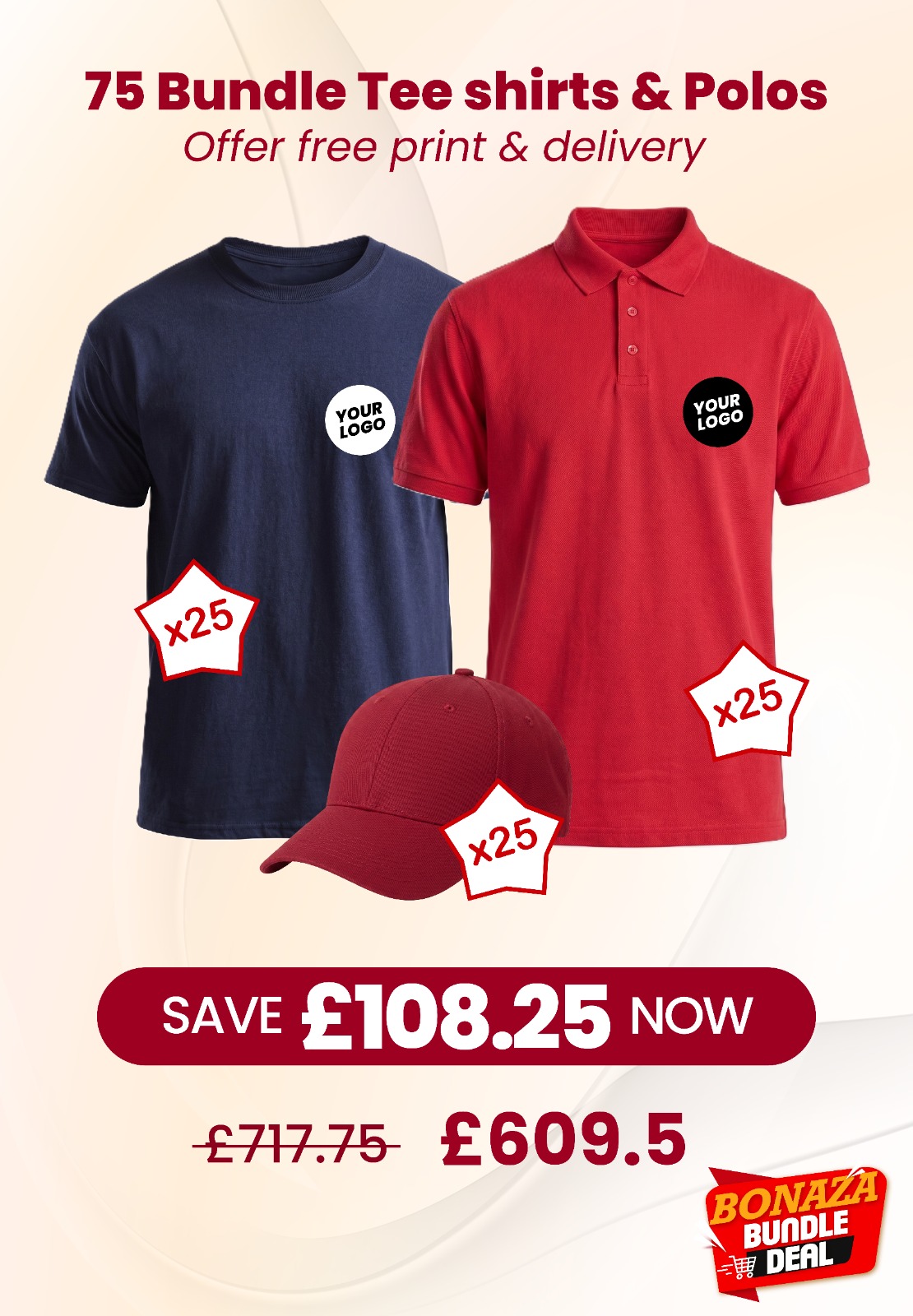 75 Bundle Tee shirts & Polos offer free print & delivery